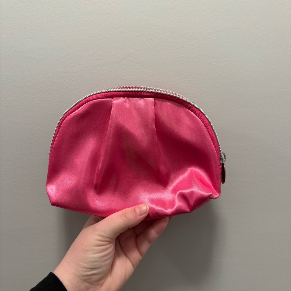 NWOT Satin Pink Cosmetic Zippered Pouch